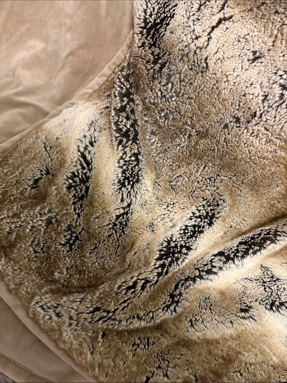 Pottery Barn Faux Fur Throw in Tan with Dark Accents